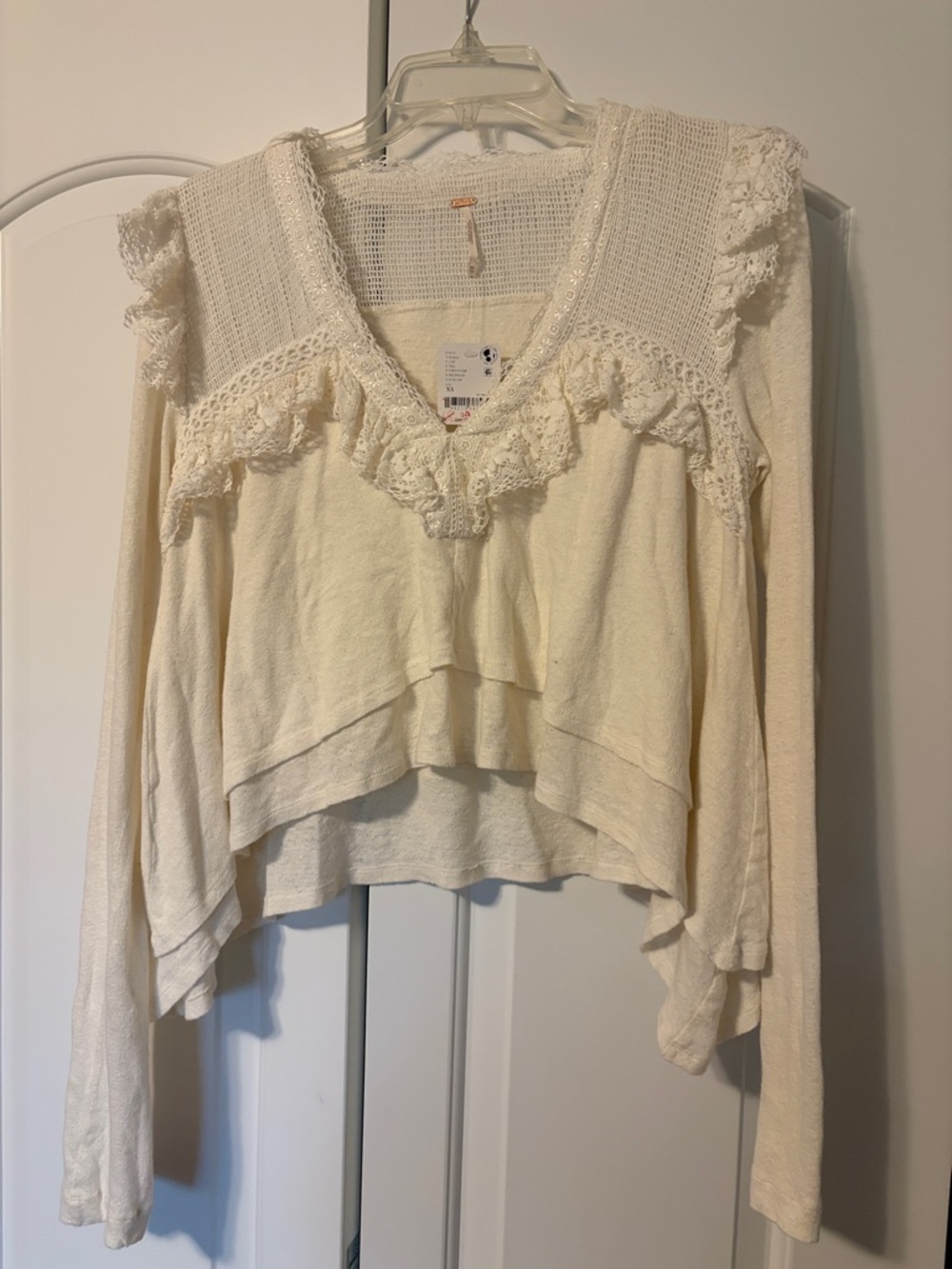 Free People Cream Crochet-Trim Layered V-Neck Top